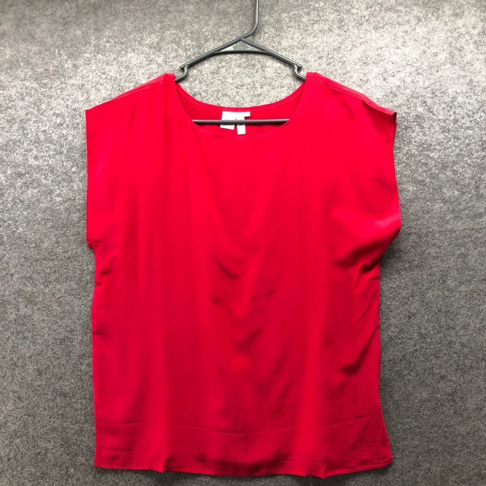 Vintage 100% Pure Silk Cherry Red Blouse Womens M Dolman Cap Sleeve Boxy Top